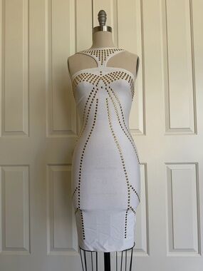 White Studded Bodycon Bandage Dress